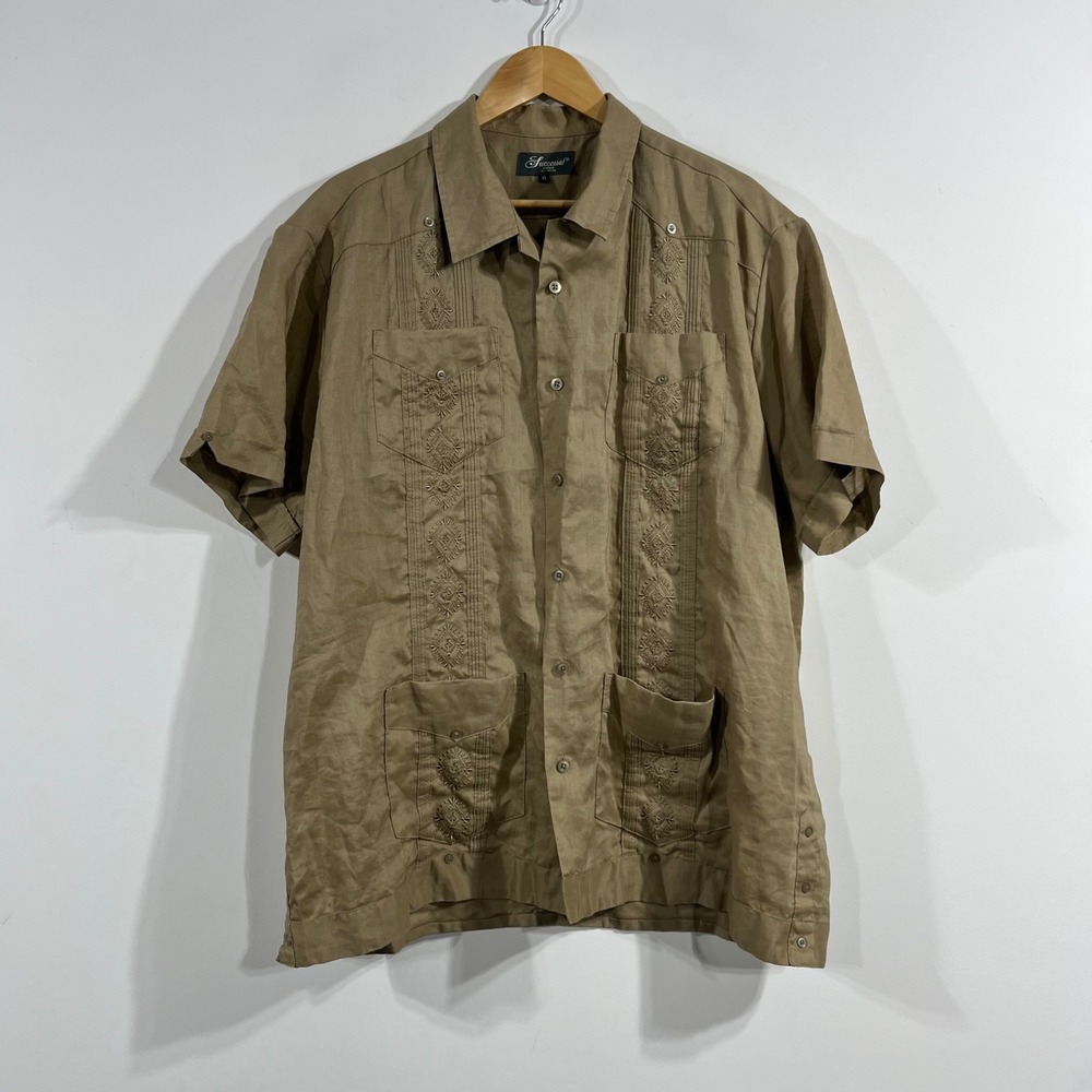 Successo Uomo 100% Linen Guayabera Shirt Mens XL Coastal Beachy Old Money